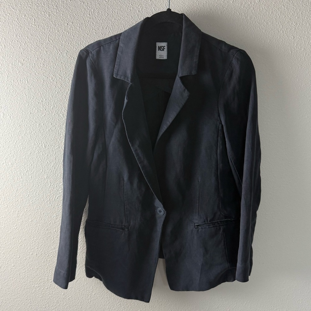 NSF Trudy Linen Blend Blazer Charcoal Blue Casual Streetwear Women’s Size Small